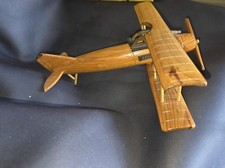 Vintage Handcrafted Wooden Biplane Airplane Model Aviation Decor picture