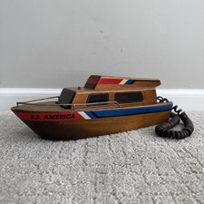 Vintage 1970s Telemania S.S. America Wooden Boat Phone Nautical Telephone TESTED picture