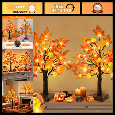 TURNMEON Fall Decor 2 Pack 18 Inch Prelit Fall Maple Tree 48 LEDs Timer picture