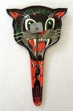 Retro Halloween Noise Maker Toy Black Cat Tin Litho Vintage 1950's picture