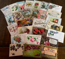 Nice ~Lot of 27 Antique~ BIRTHDAY~Greetings Postcards with Roses & Flowers~s462 picture