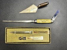 Vintage Advertising Lot Trowel Opener Bank Knife Zophar Mills Box Set of 3  picture