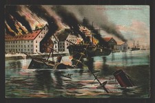 Destruction of the Merrimack Burning Ship Civil War Antique Postcard c.1910 picture
