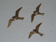 VINTAGE LOT OF (3) INDIA BRASS SEAGULL WALL HANGING FIGURES WITH HOOKS VERY CUTE picture