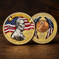 Final Cent Tribute Challenge Coin, RIP Penny 1793 2025 Memorial Gift Coin picture