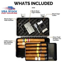 MAC®️ Cigar Case Humidor Double Layer 10 Cigars Cutter Hole Puncher Hygrometer picture