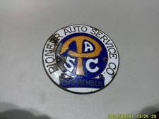 Vintage Pioneer Auto Service Co Radiator Porcelain Enamel Badge Emblem Rare picture