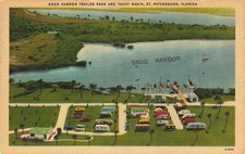Snug Harbor Trailer Park Yacht Basin St. Petersburg Florida Linen Postcard picture