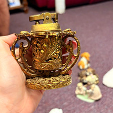 Ornate Gold Tone Trophy Cup Style Table Lighter, Gold Decorative Tabletop picture