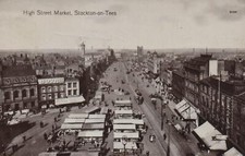 1918 Real Photo High Street Market Stockton-on-Tees POSTCARD Warbonds Postmark picture