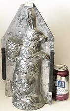 Antique HUGE 15” Tin Easter Bunny Rabbit with Basket Chocolate Mold Primitive picture