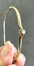 Vintage 14K GOLD + Big DIAMOND Solitaire BANGLE BRACELET Hinged 6.5