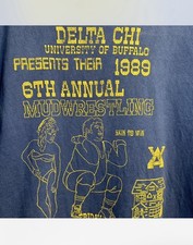 1980s XL Champion T-Shirt Greek Life - Delta Chi Mud Wrestling 1989 Buffalo🔺X picture