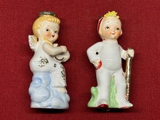 Vintage 1950s Angel & Devil Children Salt & Pepper Shakers Ceramic Gold Trim picture