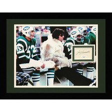 Joe Namath Autographed New York Jets (Fur Coat on Bench) Deluxe Framed 11x14 Pho picture