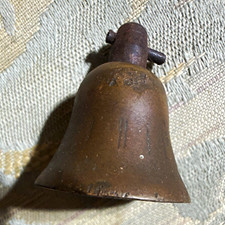 Small Rustic Brown Metal Bell w/ Mounting Post, 2 in Tall, 1900-1949 picture