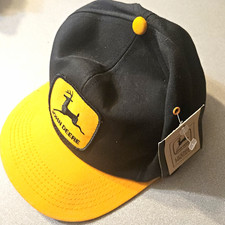New Vintage John Deere Licensed Black & Yellow Snapback Hat/Cap with Logo Patch picture