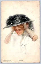 K17/ Artist Signed Postcard c1910 Woman Harrison Fisher Large Hat 264 picture