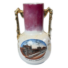 COLUMBUS OHIO OH Antique Souvenir UNION STATION Porcelain Painted China Vase picture