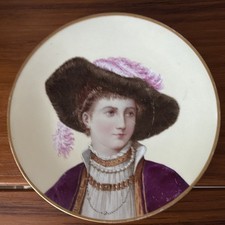 Late 19th-century hand-painted porcelain cabinet plate  Renaissance woman. picture