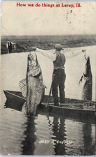 1910 How We Do Things at Leroy IL Fishing Exaggeration Postcard picture