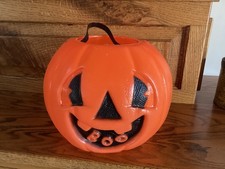 Vintage Halloween BLOW MOLD JOL Pumpkin BOO Smiling JACK-O-LANTERN Bucket RARE picture