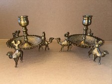 Vintage Set Of Brass Candle Holder With Camels And Birds Beautiful Set LOC BB picture