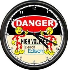 Reddy Kilowatt Detroit Edison Electrician Danger High Voltage Sign Wall Clock picture