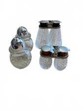 Vintage Glass Salt & Pepper Shakers Lot 3 Sets Metal Tops picture