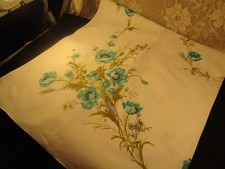 VTG. TRUE COTTON TABLECLOTH AQUA POPPIES 48X52 CLEAN picture