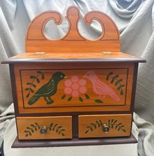 Vintage Folk Art Wooden Box: Hand-Painted Bird Floral Motif, Two Drawers picture