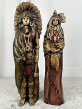 Pair Of Native American Indian Indigenous Figurines Statue Decor Ceramic picture