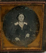 Antique 19th C  tinted Daguerreotype Of A young Woman In An Unusual Pose picture