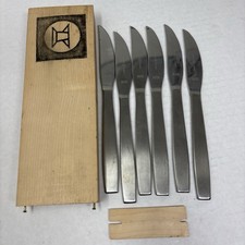 MCM VTG 1950s Amboss Austria 2050 Steak Knives Set 6pc Helmut Alder Wood Box picture