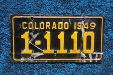 1949 Denver Colorado MOTORCYCLE License Plate # 1-1110 picture