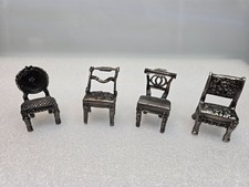 Vintage 1996 Universal Pewter Miniature Chairs Set of 8 Dollhouse Place Card picture