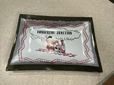 Vtg VONACHENS JUNCTION Restaurant Peoria Ilinois Railroad Glass Tip Tray Ashtray picture