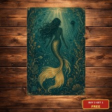 The Mermaid Sea Nautical Beach Metal Sign Retro Ocean Cabin Bath Wall Decor picture