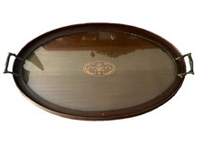 English George III Mahogany Gallery and Inlay Serving Tray With Brass Handles picture