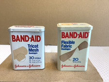 VINTAGE JOHNSON & JOHNSON METAL BAND-AID BOX (2) EMPTY  TIN/PLASTIC picture