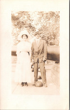 Postcard Real Photo RPPC Nicely Dressed Couple Wearing Hats picture