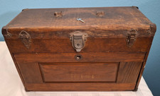 Vintage Union 7 Drawers Oak Wood Machinist Tool Chest Box W/ Orig Key picture