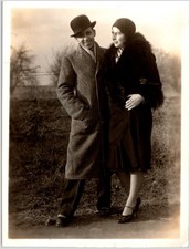 1920s-30s Couple in Winter Landscape - Bowler Hat & Fur Collar Photograph picture
