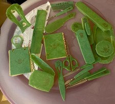 1920’s 24 PCS ART DECO GREEN CELLULOID 2 Address Books , VTG  Manicure BIG LOT picture