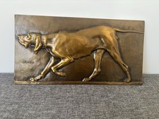 Vintage Victor Peter Stamped French Bronze Pointer Dog Plaque - LARGE picture