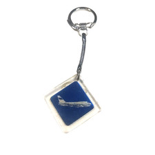 Vintage C A A C Acrylic Keychain Airplane Blue Clear Silver Tone  Collectable picture