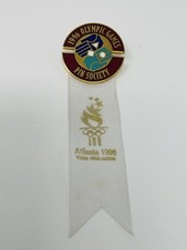 Atlanta 1996 Olympic Games Pin Society Pinback White Ribbon Badge picture