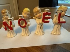 Vintage Commodore Japan Ceramic Christmas NOEL Choir Kids Candle Holders picture