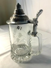 Vintage Etched Glass Wheat Pattern Lidded Beer Stein Mug - Germany picture