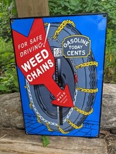 VINTAGE WEED CHAINS PORCELAIN METAL PARTS GASOLINE SIGN 12